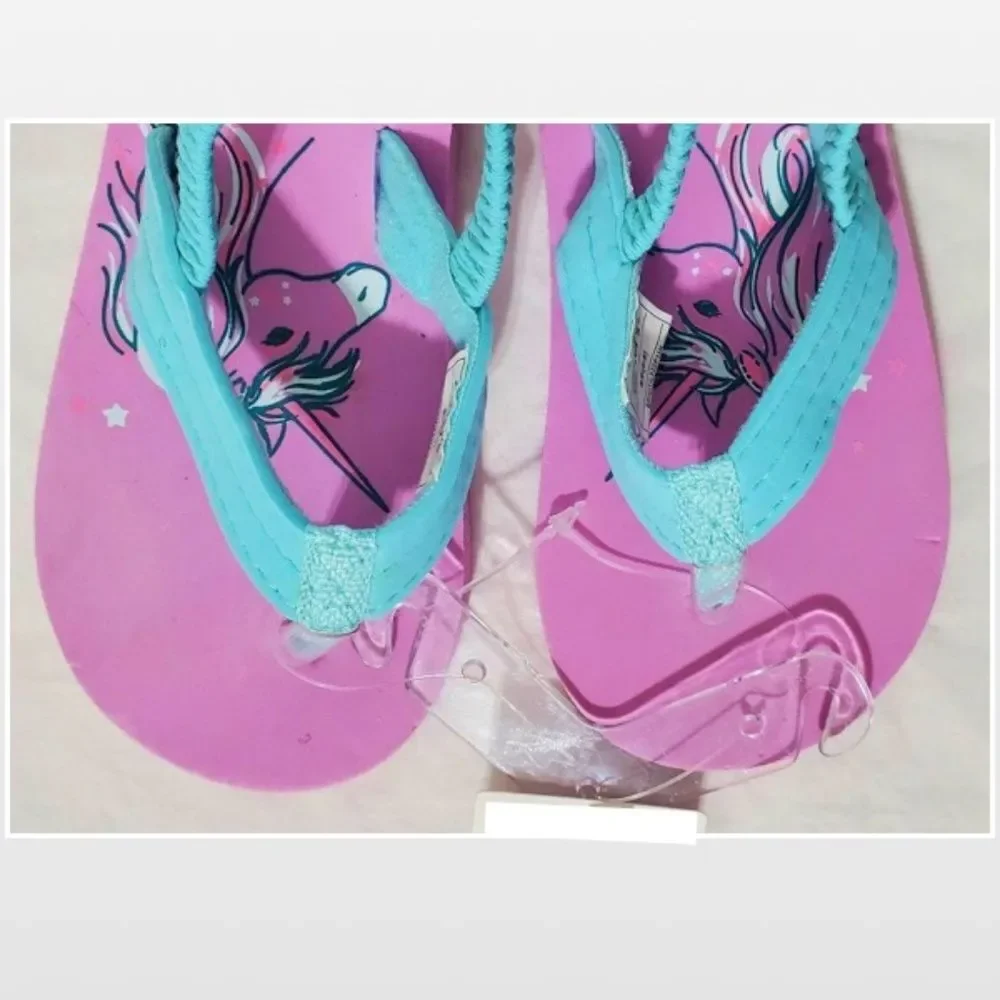 New Carters Kid Flip Flops Purple Unicorn Casual Sandal Shoes Girl Size 5 6